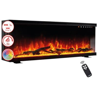 KAMINIO Lea Cheminée électrique 3 en 1 avec vision panoramique, chauffage, effet flamme 3D, 12 couleurs de flamme, télécommande, 60 pouces KAMINIO Lea Cheminée électrique 3 en 1 avec vision panoramique, chauffage, effet flamme 3D, 12 couleurs de flamme, télécommande, 60 pouces