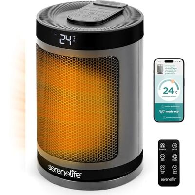 SereneLife Chauffage d'Espace Intelligent, Chauffage Électrique Portable 1500W pour Intérieur avec Thermostat, Application Wi-Fi, Télécommande, Minuteur 12h et Sécurité Anti-Retournement pour Chambre SereneLife Chauffage d'Espace Intelligent, Chauffage Électrique Portable 1500W pour Intérieur avec Thermostat, Application Wi-Fi, Télécommande, Minuteur 12h et Sécurité Anti-Retournement pour Chambre