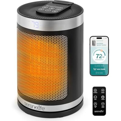 SereneLife Chauffage d'Espace Intelligent, Chauffage Électrique Portable 1500W pour Intérieur avec Thermostat, Application Wi-Fi, Télécommande, Minuteur 12h et Sécurité Anti-Retournement pour Chambre SereneLife Chauffage d'Espace Intelligent, Chauffage Électrique Portable 1500W pour Intérieur avec Thermostat, Application Wi-Fi, Télécommande, Minuteur 12h et Sécurité Anti-Retournement pour Chambre