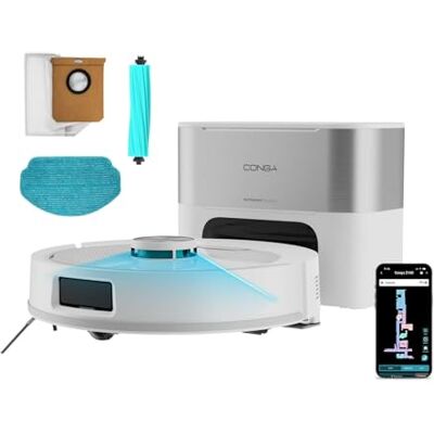 Cecotec Robot aspirateur Base auto-vidée 3L IA Navigation laser 2500Pa Conga Y90 Pearl Autonomie 240 min en mode éco, brosse en silicone, idéal pour les maisons d'animaux domestiques Cecotec Robot aspirateur Base auto-vidée 3L IA Navigation laser 2500Pa Conga Y90 Pearl Autonomie 240 min en mode éco, brosse en silicone, idéal pour les maisons d'animaux domestiques