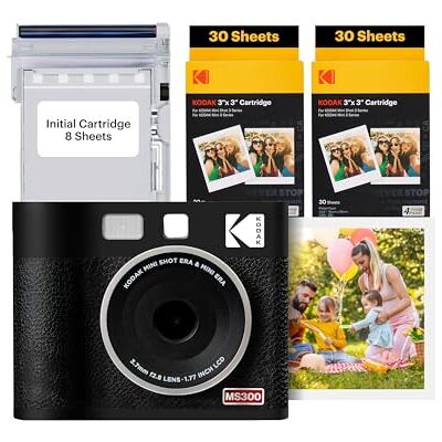 Kodak Mini Shot 3 ERA 4PASS Appareil photo instantané et imprimante photo 2 en 1 (7,6 x 7,6 cm) Appareil photo instantané + 8 feuilles incluses + cartouche de 30 feuilles Noir Kodak Mini Shot 3 ERA 4PASS Appareil photo instantané et imprimante photo 2 en 1 (7,6 x 7,6 cm) Appareil photo instantané + 8 feuilles incluses + cartouche de 30 feuilles Noir