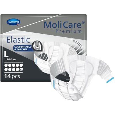 HARTMANN H MoliCare Premium Elastic Slip : pour incontinence très sévère pour femmes et hommes ; 10 gouttes, taille L, (tour de taille 115-145 cm), 4x14 pièces HARTMANN H MoliCare Premium Elastic Slip : pour incontinence très sévère pour femmes et hommes ; 10 gouttes, taille L, (tour de taille 115-145 cm), 4x14 pièces