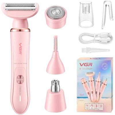 VGR 761 Rasoir Electrique Femme 4 En 1 Sans Fil Pour Visage Corps Maillot VGR 761 Rasoir Electrique Femme 4 En 1 Sans Fil Pour Visage Corps Maillot