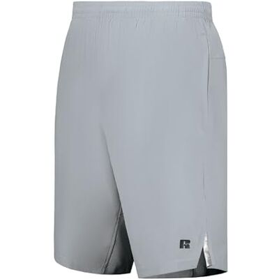 Russell Athletic Legend Stretch Woven Shorts – 4-Way Stretch Gym Shorts with Pockets for Active Wear 4R Silver Russell Athletic Legend Stretch Woven Shorts – 4-Way Stretch Gym Shorts with Pockets for Active Wear 4R Silver