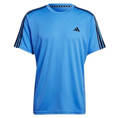 adidas Homme Train Essentials 3-Stripes Training Tee, Blue Burst/Black, XL adidas Homme Train Essentials 3-Stripes Training Tee, Blue Burst/Black, XL