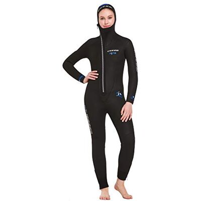 CRESSI Women's Diver Lady Monopiece Wetsuit Premium Combinaison de plongée en néoprène pour femme avec capuche attachée Disponible en 5/7 mm, noir/bleu, M/3 CRESSI Women's Diver Lady Monopiece Wetsuit Premium Combinaison de plongée en néoprène pour femme avec capuche attachée Disponible en 5/7 mm, noir/bleu, M/3