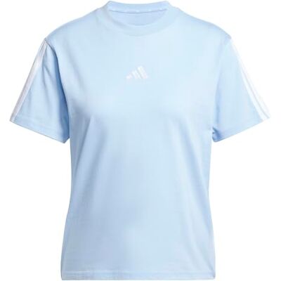 adidas Femme Essentials 3-Stripes Sleeve Cotton Shirt, glow blue/white, XXS adidas Femme Essentials 3-Stripes Sleeve Cotton Shirt, glow blue/white, XXS