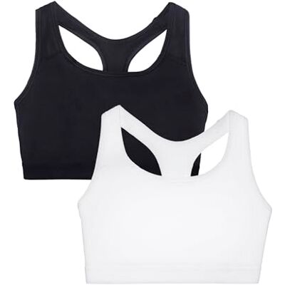 Fruit of the Loom Women's Medium Impact Sports Bras, Ideal for Yoga, Cycling, Walking and Lounging, Non-Padded Design, Supports Without Padding 2 Pack Black Hue/White L Fruit of the Loom Women's Medium Impact Sports Bras, Ideal for Yoga, Cycling, Walking and Lounging, Non-Padded Design, Supports Without Padding 2 Pack Black Hue/White L