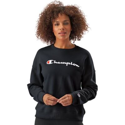 Champion Powerblend Relaxed Crew, Script Sérigraphié Maillot de survêtement Femme, Black Y08113, M Champion Powerblend Relaxed Crew, Script Sérigraphié Maillot de survêtement Femme, Black Y08113, M