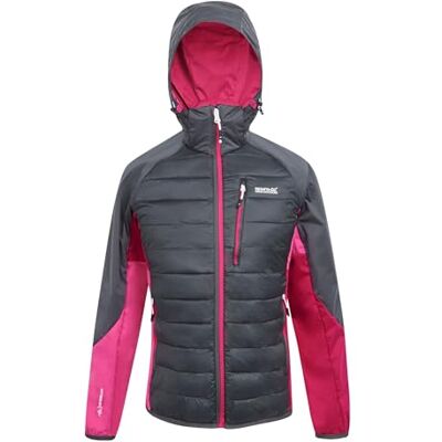 Regatta Andreson Veste Pro Hybrid légère à capuche avec fermeture éclair intégrale pour femme, Gris phoque/rose flamant rose, 40 Regatta Andreson Veste Pro Hybrid légère à capuche avec fermeture éclair intégrale pour femme, Gris phoque/rose flamant rose, 40