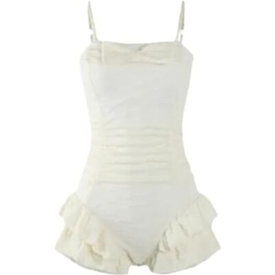 CHENWEIHAI Maillot de bain bikini élégant blanc avec sangle de perles et nœud à volants pour vacances à la plage CHENWEIHAI Maillot de bain bikini élégant blanc avec sangle de perles et nœud à volants pour vacances à la plage