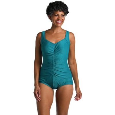 Maxine Of Hollywood Women's Standard Shirred Front Girl Leg One Piece Swimsuit, Emerald//spa Solid, 16 Maxine Of Hollywood Women's Standard Shirred Front Girl Leg One Piece Swimsuit, Emerald//spa Solid, 16