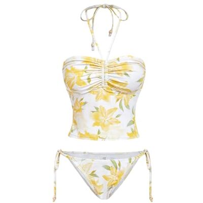 APGLSXY Maillot de bain tankini 2 pièces imprimé floral dos nu en polyester à séchage rapide pour la plage et les fêtes à la piscine Imprimé floral APGLSXY Maillot de bain tankini 2 pièces imprimé floral dos nu en polyester à séchage rapide pour la plage et les fêtes à la piscine Imprimé floral
