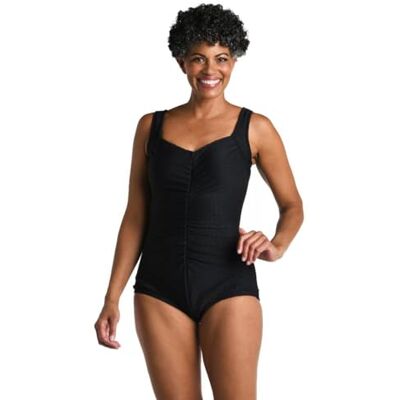 Maxine Of Hollywood Women's Standard Spa Shirred Girl Leg One Piece Swimsuit, Black//Solids, 14 Maxine Of Hollywood Women's Standard Spa Shirred Girl Leg One Piece Swimsuit, Black//Solids, 14