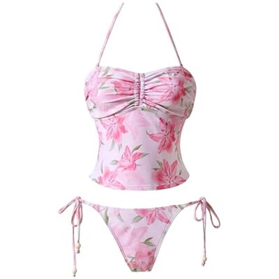 APGLSXY Maillot de bain tankini 2 pièces imprimé floral dos nu en polyester à séchage rapide pour la plage et les fêtes à la piscine Imprimé floral APGLSXY Maillot de bain tankini 2 pièces imprimé floral dos nu en polyester à séchage rapide pour la plage et les fêtes à la piscine Imprimé floral