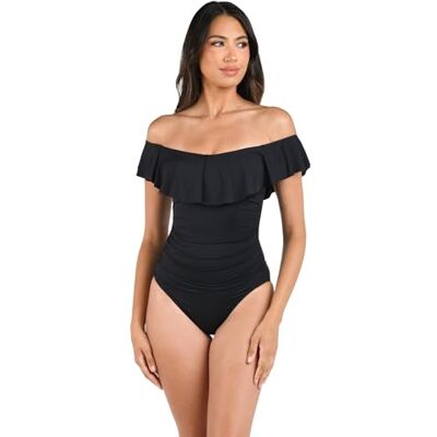 La Blanca Women's Standard Island Goddess Off Shoulder Ruffle One Piece Swimsuit, Black, 16 La Blanca Women's Standard Island Goddess Off Shoulder Ruffle One Piece Swimsuit, Black, 16