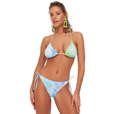 Trendyol Ensemble Bikini Tressé Graphique Femmes Maillots de Bain, bleu, 34 Trendyol Ensemble Bikini Tressé Graphique Femmes Maillots de Bain, bleu, 34