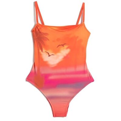 Koton Maillot de bain rembourré avec bretelles fines et imprimé tropical pour femme, Orange Design (2d2), 40 Koton Maillot de bain rembourré avec bretelles fines et imprimé tropical pour femme, Orange Design (2d2), 40