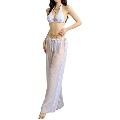 APGLSXY Ensemble tankini flatteur à col en V, bas de bain et pantalon long en tissu à séchage rapide avec cordon de serrage, couleur unie APGLSXY Ensemble tankini flatteur à col en V, bas de bain et pantalon long en tissu à séchage rapide avec cordon de serrage, couleur unie