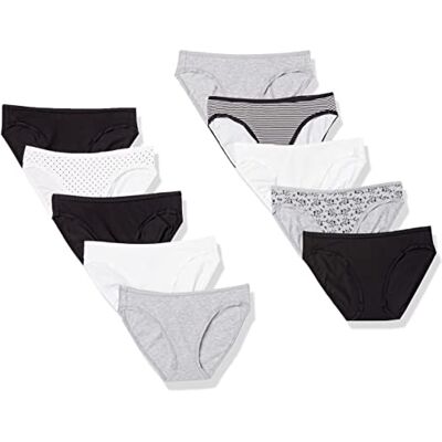 Amazon Essentials Bas de bikini en coton (grandes tailles disponibles) Women's, Pack of 10, Fleuri/Multicolore/Points/Rayures, 42 Amazon Essentials Bas de bikini en coton (grandes tailles disponibles) Women's, Pack of 10, Fleuri/Multicolore/Points/Rayures, 42