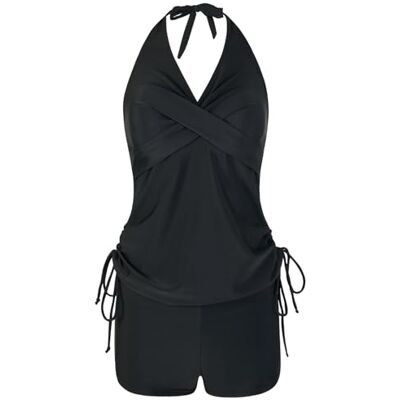 Uqezagpa Maillot de bain deux pièces dos nu tankini avec short, maillot de bain athlétique avec sangle réglable pour la plage, maillot de bain à séchage rapide Uqezagpa Maillot de bain deux pièces dos nu tankini avec short, maillot de bain athlétique avec sangle réglable pour la plage, maillot de bain à séchage rapide