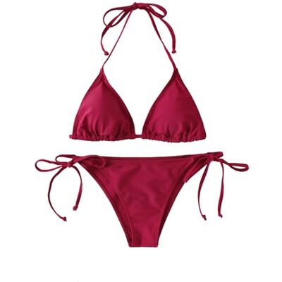 CHENWEIHAI Maillot de bain Femme Ensemble Bikini Femme Lacets Latéraux Maillot de Bain Sexy avec Cravate Maillot de Bain Réglable en Bikini (S/Claret) CHENWEIHAI Maillot de bain Femme Ensemble Bikini Femme Lacets Latéraux Maillot de Bain Sexy avec Cravate Maillot de Bain Réglable en Bikini (S/Claret)