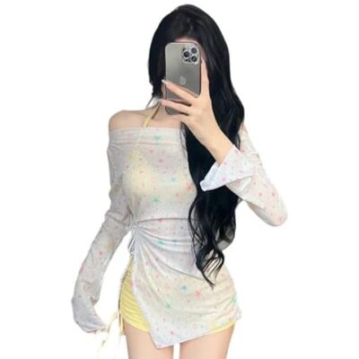 CHENWEIHAI Maillot de bain bikini mignon floral à manches longues cravate sexy minceur plage vacances maillot de bain pour femme CHENWEIHAI Maillot de bain bikini mignon floral à manches longues cravate sexy minceur plage vacances maillot de bain pour femme