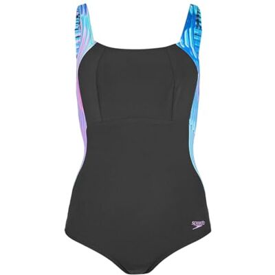 Speedo Maillot de bain 1 pièce sculptant Luna Lustre imprimé pour femme, Indigo Glow, 32 Speedo Maillot de bain 1 pièce sculptant Luna Lustre imprimé pour femme, Indigo Glow, 32