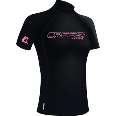 CRESSI depuis 1946 Sentinel Lady Rash Guard Manches Courtes Protection Solaire UPF 50+ Séchage Rapide Natation Surf Plongée Pêche Plage Piscine et Sports Nautiques Noir/Rose_2XL/6_Femme CRESSI depuis 1946 Sentinel Lady Rash Guard Manches Courtes Protection Solaire UPF 50+ Séchage Rapide Natation Surf Plongée Pêche Plage Piscine et Sports Nautiques Noir/Rose_2XL/6_Femme