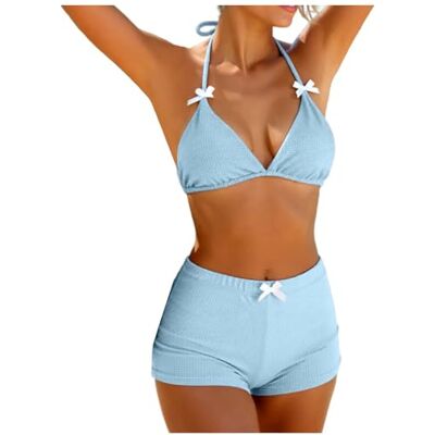 CHENWEIHAI Maillot de bain bikini chic costume vintage motif floral ensemble bikini pour femme ensemble bikini avec cordon de serrage CHENWEIHAI Maillot de bain bikini chic costume vintage motif floral ensemble bikini pour femme ensemble bikini avec cordon de serrage