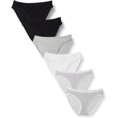Amazon Essentials Bas de bikini en coton (grandes tailles disponibles) Women's, Pack of 6, Multicolore/Points/Rayures, 46 Amazon Essentials Bas de bikini en coton (grandes tailles disponibles) Women's, Pack of 6, Multicolore/Points/Rayures, 46