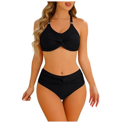 CHENWEIHAI Bikini Maillot de Bain Femme Femme Bikini Taille Haute Sexy Deux Pièces Maillot de Bain Vintage Maillot de Bain Rétro Taille Haute Imprimé (XXL/Noir) CHENWEIHAI Bikini Maillot de Bain Femme Femme Bikini Taille Haute Sexy Deux Pièces Maillot de Bain Vintage Maillot de Bain Rétro Taille Haute Imprimé (XXL/Noir)