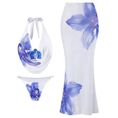 Uqezagpa Ensemble tankini 3 pièces imprimé moderne comprenant une couverture pour les voyages, les vacances, tissu confortable, maillot de bain, jupe, maillot de bain avec cache-maillot de bain Uqezagpa Ensemble tankini 3 pièces imprimé moderne comprenant une couverture pour les voyages, les vacances, tissu confortable, maillot de bain, jupe, maillot de bain avec cache-maillot de bain