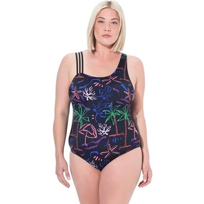 Ulla Popken Maillot de bain recyclé pour femme, imprimé plage, bonnets souples, Noir, 42 Ulla Popken Maillot de bain recyclé pour femme, imprimé plage, bonnets souples, Noir, 42