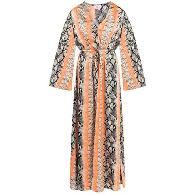 IKITA Caftan de plage pour femme 19323119-IK01, orange multicolore, taille L, Caftan de plage, L IKITA Caftan de plage pour femme 19323119-IK01, orange multicolore, taille L, Caftan de plage, L