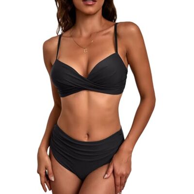 Uqezagpa Tankini rétro torsadé sur le devant Taille haute Bas plissé Bretelles réglables Haut torsadé sur le devant avec slip Uqezagpa Tankini rétro torsadé sur le devant Taille haute Bas plissé Bretelles réglables Haut torsadé sur le devant avec slip