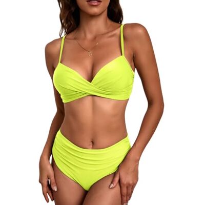 Uqezagpa Tankini rétro torsadé sur le devant Taille haute Bas plissé Bretelles réglables Haut torsadé sur le devant avec slip Uqezagpa Tankini rétro torsadé sur le devant Taille haute Bas plissé Bretelles réglables Haut torsadé sur le devant avec slip