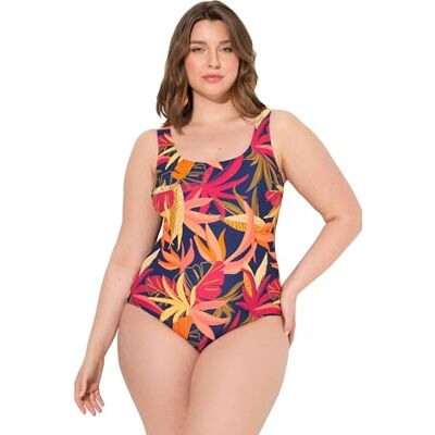Ulla Popken Maillot de bain grande taille pour femme, grande taille, forêt, sans bonnets souples, col rond, doublure avant, Marine, 54 Ulla Popken Maillot de bain grande taille pour femme, grande taille, forêt, sans bonnets souples, col rond, doublure avant, Marine, 54