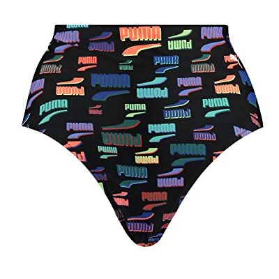 PUMA Lettre Taille Haute Bas de Bikini Femme, Noir Combo, XL PUMA Lettre Taille Haute Bas de Bikini Femme, Noir Combo, XL