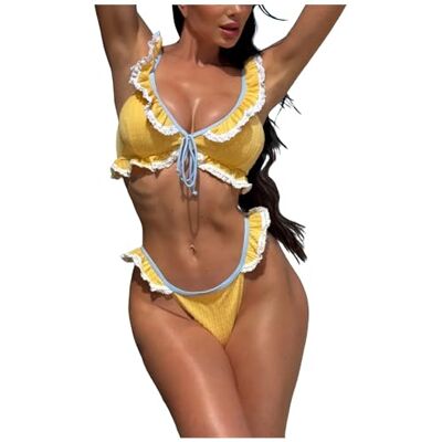 CHENWEIHAI Maillot de bain bikini pour femme Sans bretelles Taille haute Sexy Push Up Deux pièces Vintage Taille haute String (L/Jaune) CHENWEIHAI Maillot de bain bikini pour femme Sans bretelles Taille haute Sexy Push Up Deux pièces Vintage Taille haute String (L/Jaune)