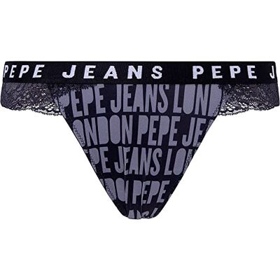 Pepe Jeans Allover Logo Thong sous-vêtement de Style Bikini, Noir, L Femme Pepe Jeans Allover Logo Thong sous-vêtement de Style Bikini, Noir, L Femme