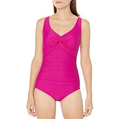 Maxine Of Hollywood Maillot de bain une pièce à col en V torsadé à l'avant pour femme, Fuchsia/solide, 14 Maxine Of Hollywood Maillot de bain une pièce à col en V torsadé à l'avant pour femme, Fuchsia/solide, 14