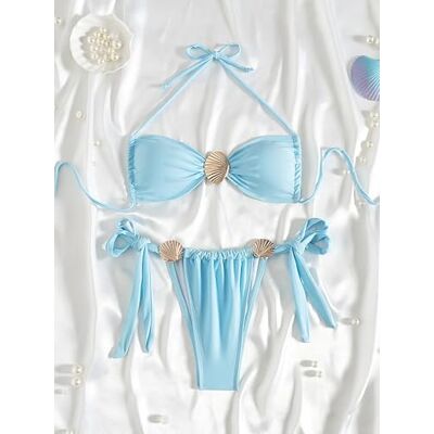 CHENWEIHAI Bikini Maillot de Bain Femme Bikini Femmes Sexy Maillot de Bain de Plage Cravate String Latéral Maillot de Bain (L/Bleu Ciel) CHENWEIHAI Bikini Maillot de Bain Femme Bikini Femmes Sexy Maillot de Bain de Plage Cravate String Latéral Maillot de Bain (L/Bleu Ciel)