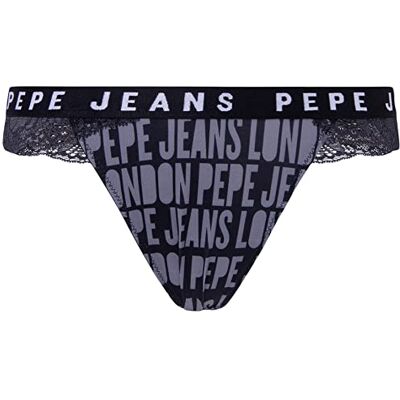 Pepe Jeans Allover Logo Thong sous-vêtement de Style Bikini, Noir, XS Femme Pepe Jeans Allover Logo Thong sous-vêtement de Style Bikini, Noir, XS Femme