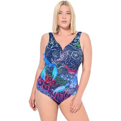 Ulla Popken Maillot de bain grande taille pour femme, grande taille, bleu pétrole, crabe profond, Marine, 48 Ulla Popken Maillot de bain grande taille pour femme, grande taille, bleu pétrole, crabe profond, Marine, 48