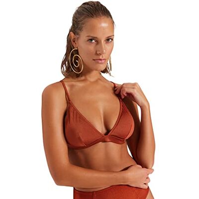 Trendyol Haut de bikini en tricot triangle pour femme, marron, 42 Trendyol Haut de bikini en tricot triangle pour femme, marron, 42