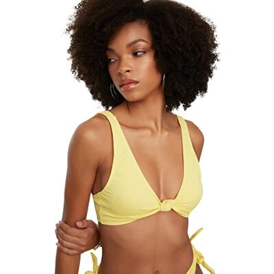 Trendyol Haut de Bikini Nœud Structuré Femme, Jaune, 42 Trendyol Haut de Bikini Nœud Structuré Femme, Jaune, 42