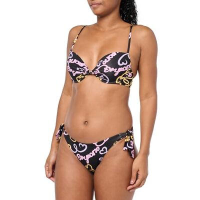 Giorgio Armani Ensemble bikini Logomania avec soutien-gorge push-up et nœud pour femme, Noir/logo cœur Pr, L Giorgio Armani Ensemble bikini Logomania avec soutien-gorge push-up et nœud pour femme, Noir/logo cœur Pr, L