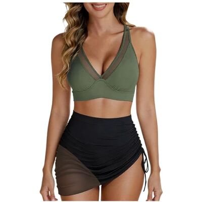 CHENWEIHAI Maillot de bain bikini pour femme Jupe de bain taille haute Maillots de bain en maille (L/Ag) CHENWEIHAI Maillot de bain bikini pour femme Jupe de bain taille haute Maillots de bain en maille (L/Ag)