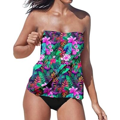 Uqezagpa Maillot de bain 2 pièces blouson pour femme Bandeau sans bretelles Tankini Haut et bas Uqezagpa Maillot de bain 2 pièces blouson pour femme Bandeau sans bretelles Tankini Haut et bas
